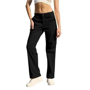 Cargo Pants Women’s 18 Black High Waisted Wide Leg Y2K Stretchy Cotton A5
